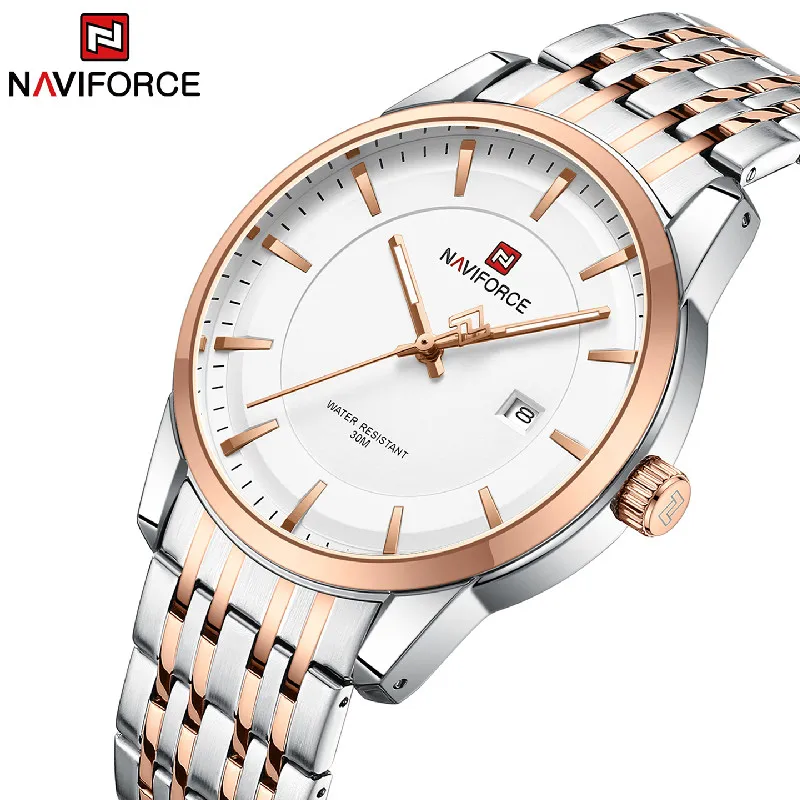 

NAVIFORCE Men's Watch Stainless Steel Waterproof Couple Date Quartz Wristwatches Luxury Luminous Lover's Clock Relogio Masculino