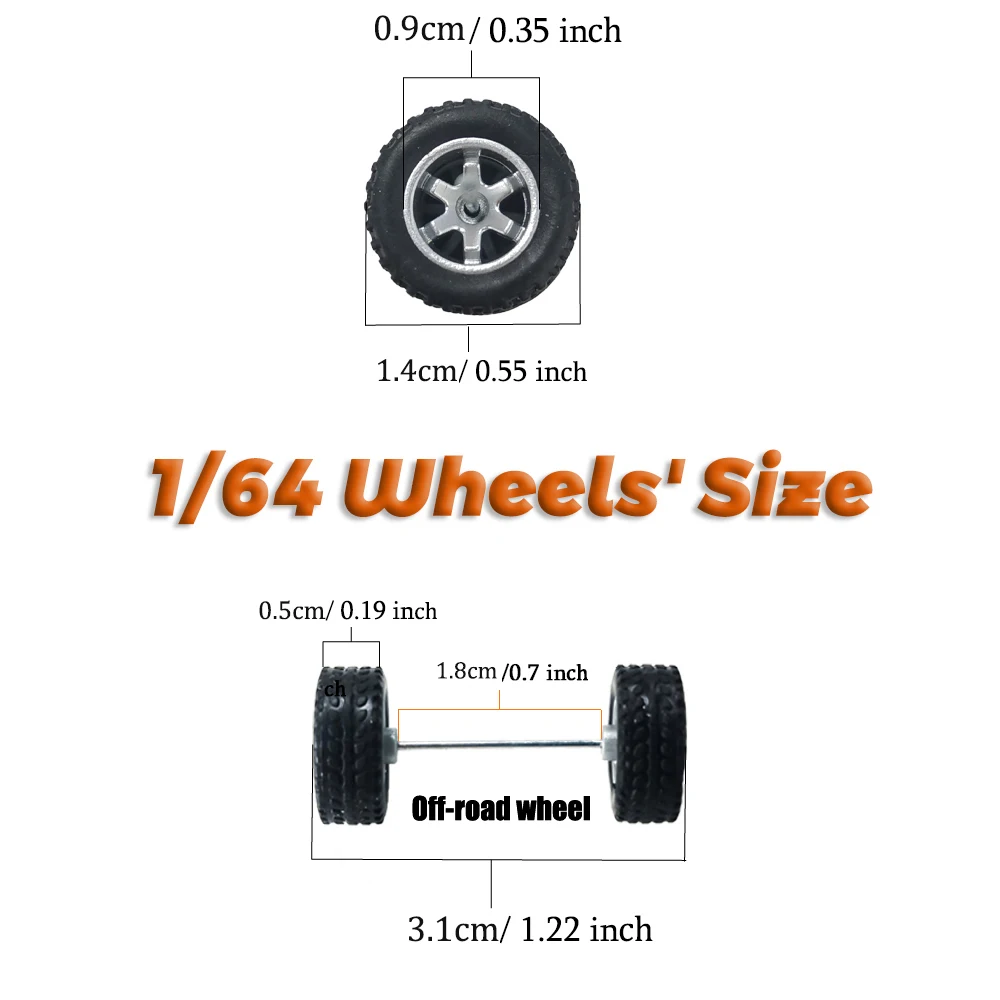 1/64 KicarMod 14mm All terrain Wheels Printed Characters Rubber Tire for Diecast Cars Hot Wheels Hobby Modified Parts 5 set/pack 2