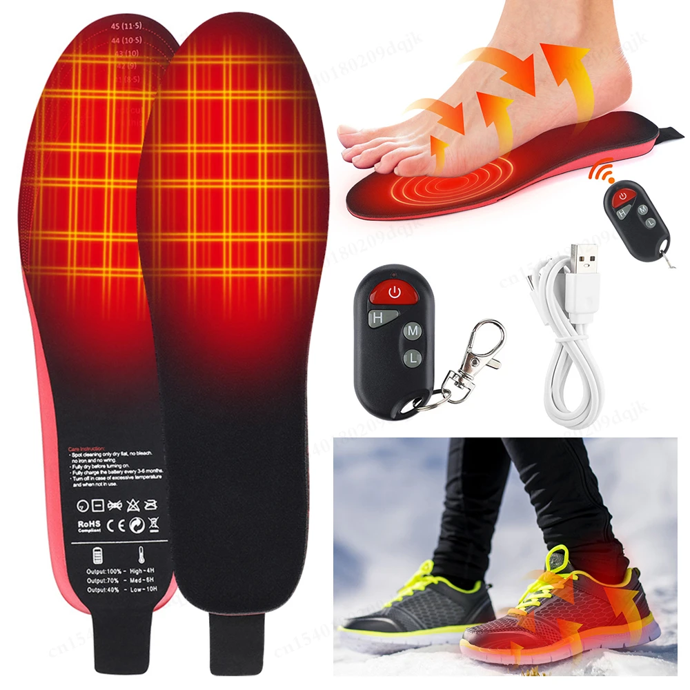 Electric Rechargeable Heating Insoles Heated Foot Warmer Outdoor Sports Thermal Insoles Remote Control Winter Heated
