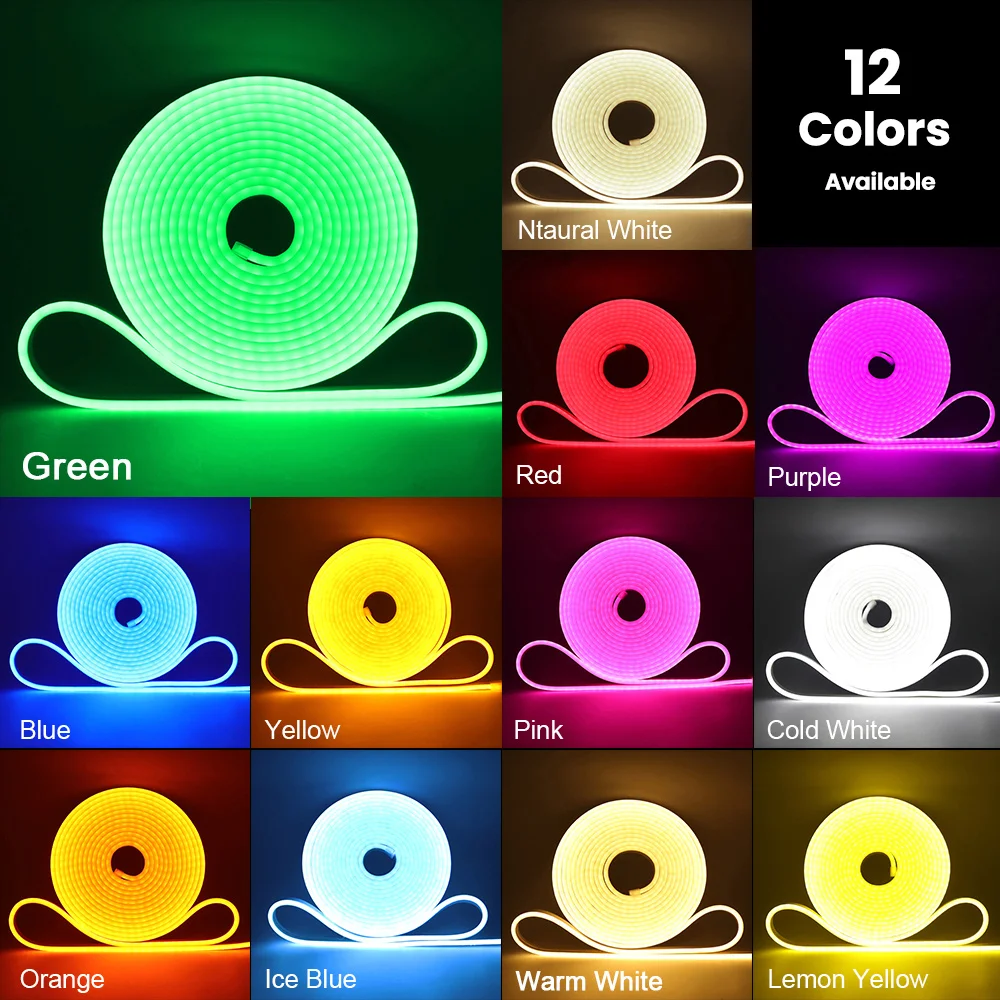 DC 12V 24V LED Neon Strip Light Neon Sign impermeabile Silicone corda luci lampada flessibile decorazione della casa con 2pin Wire 9 colori