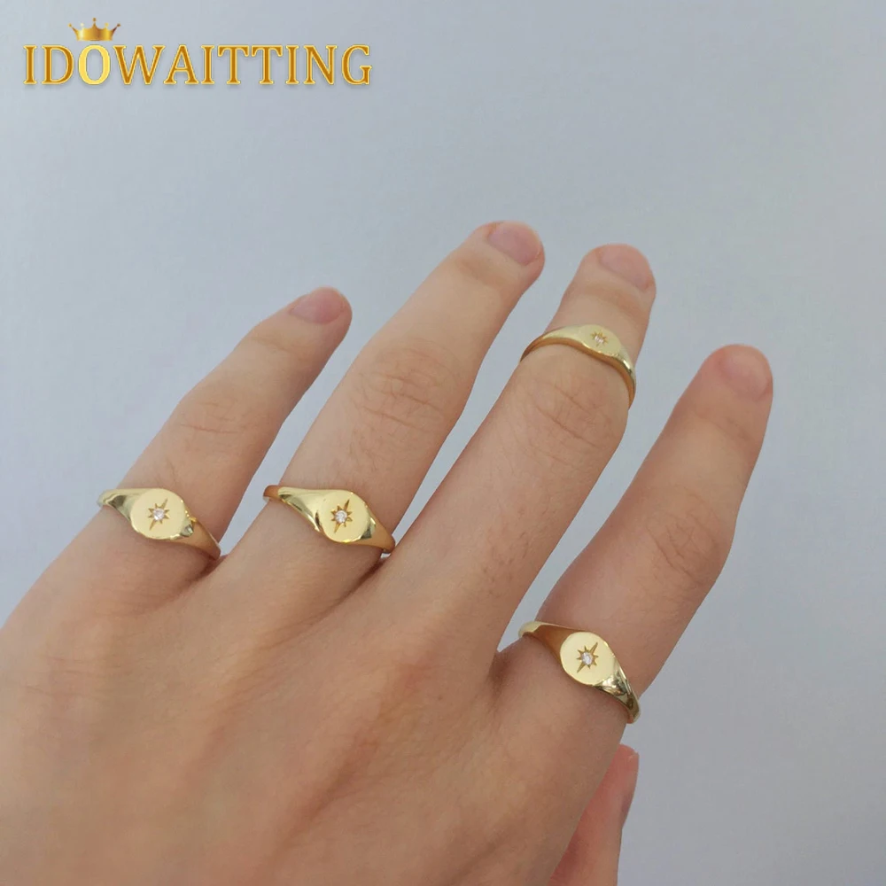 Gold Color Engagement North Star Starburst Signet Rings Minimal Delicate Simple Finger Jewelry Valentine's Day Gift Women engagement rings