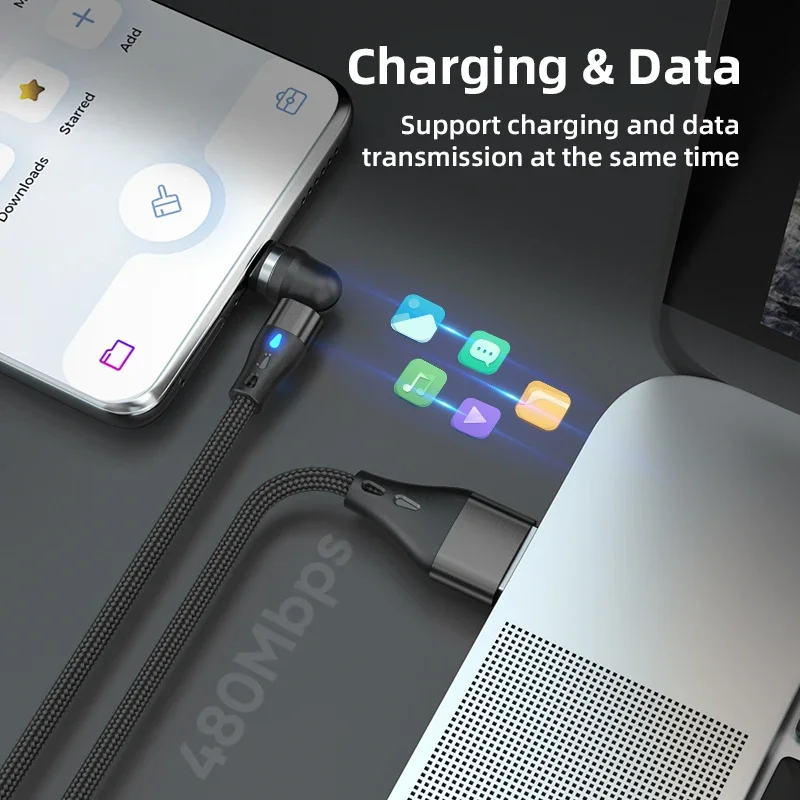 Magnetic 5A Fast Charging USB Type C Cable with 540° Rotation