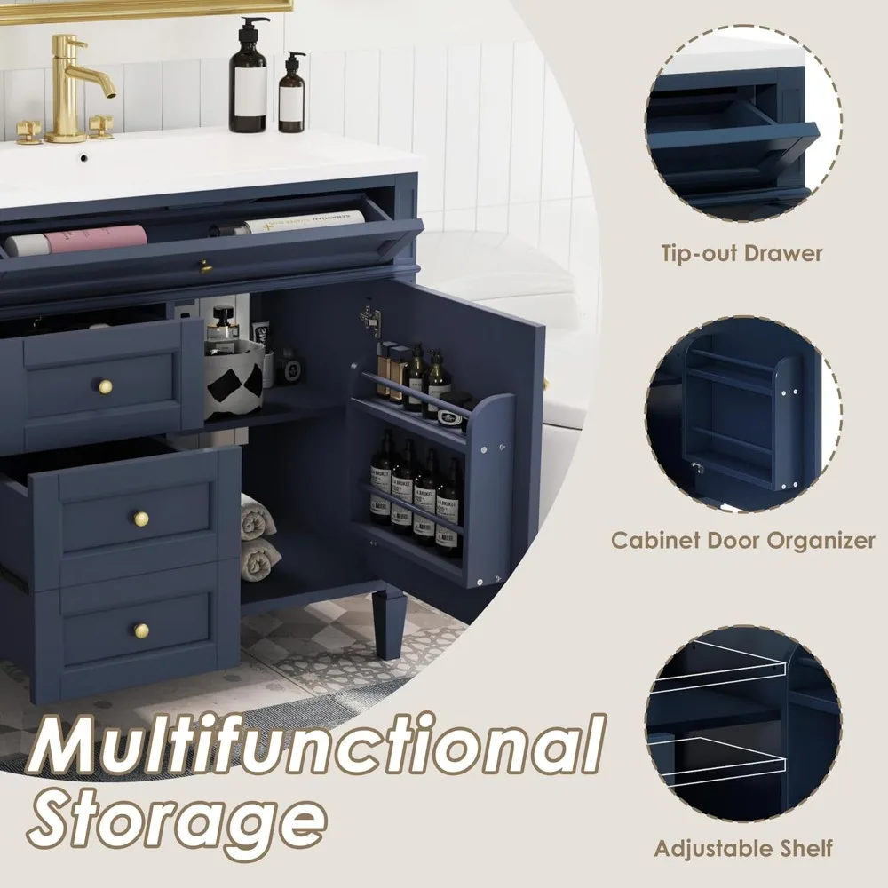 Bathroom Organizers, Bathroom Vanity With Sink, Modern Bathroom Cabinet With Drawers And Tip Out Drawer, Freestanding Bathroom V 3