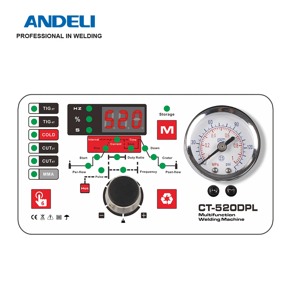 ANDELI Smart Portable Single Phase Multifunctional Welding Machine CT-520DPL 5 in 1 with CUT/MMA/COLD/PULSE/TIG Welding machine