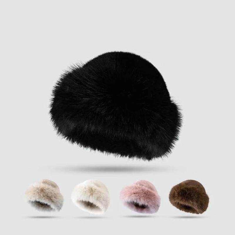 Autumn And Winter Women's Fur Cap Fur Hat Mongolian Hat Brimless Plush Fluffy Skiing Riding Warm Caps winter hat fur hat