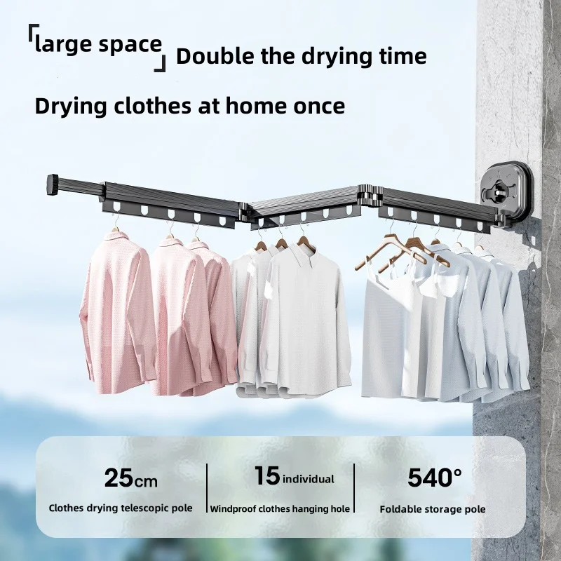 Balcony folding clothes rack no punching suction cup telescopic clothes rack household invisible telescopic clothes pole 2
