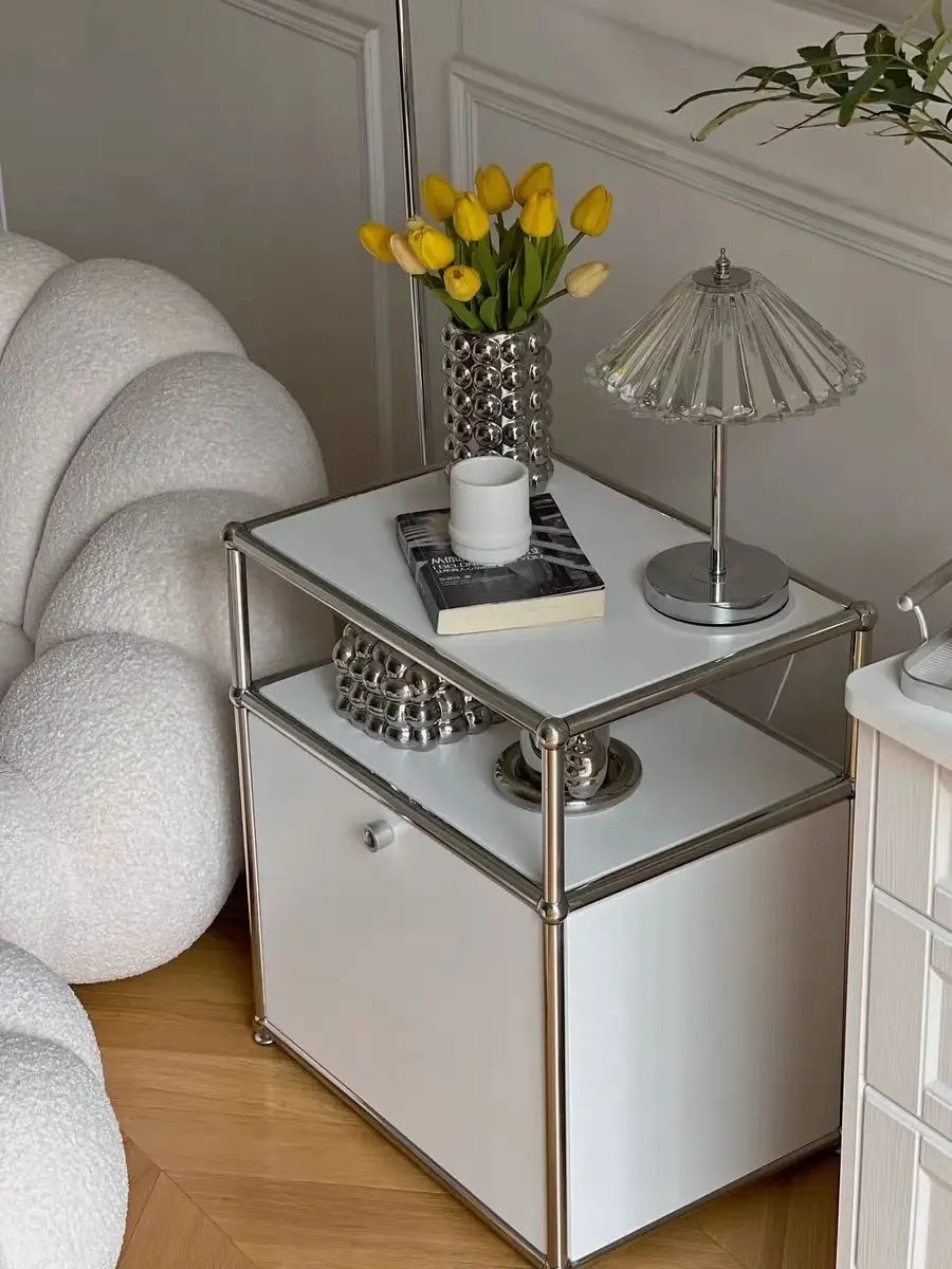 Metal Stainless Steel Bedroom Storage Bedside Cabinet Storage Living Room Sofa Side Cabinet Study Balcony Rack