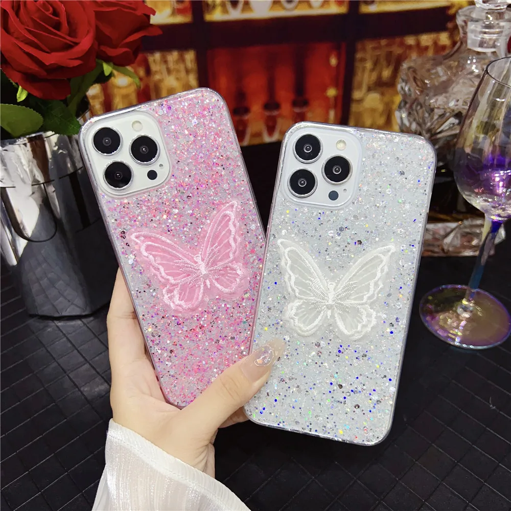 Coque de téléphone à paillettes brillantes et papillon, étui pour Samsung S24 S23 Ultra S23FE S21FE S20 FE S22 Plus Note 20 Blling_voghion.com