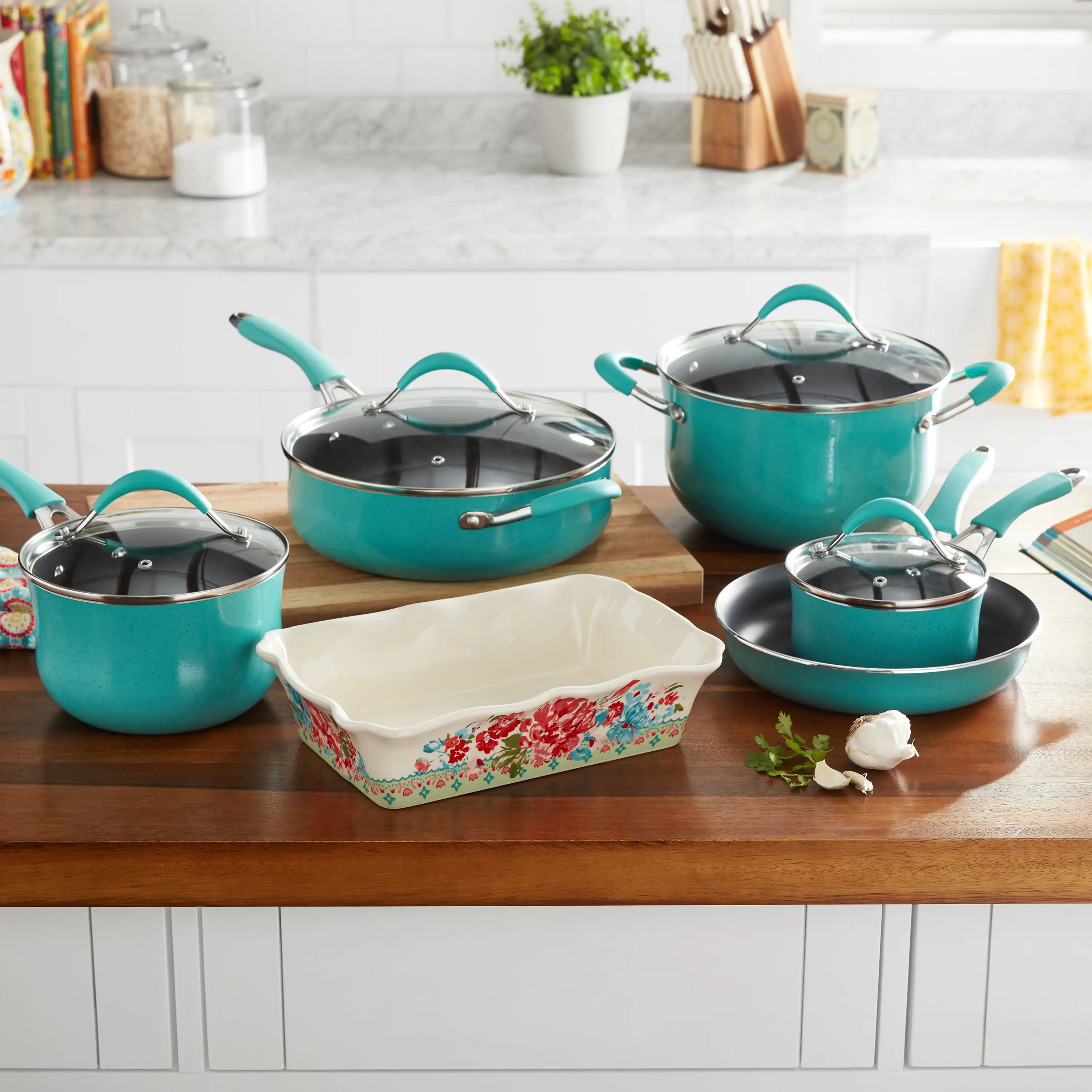 WALMART - THE PIONEER WOMAN SWEET ROMANCE 30PC COOKWARE SET ONLY