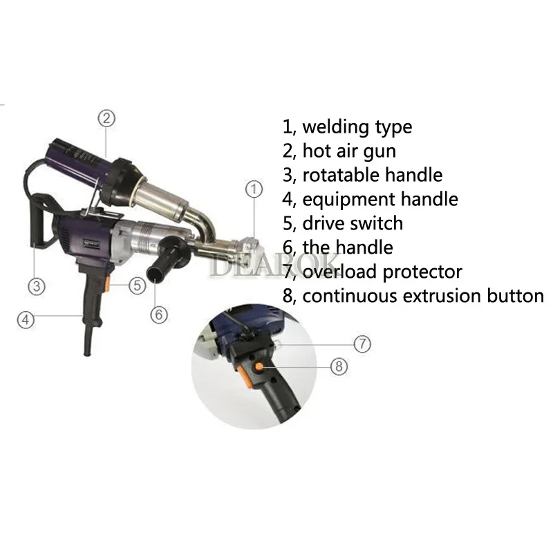 1PC EX2 Plastic Welding Torch Extrusion Plastic Welding Machine 220V Overload Protection Welder 3000W Machine