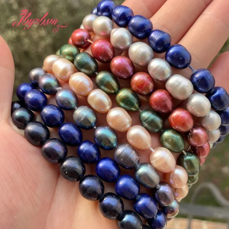 

9-10mm Oval Natural Freshwater Pearl Stone Loose Beads for DIY Women Classical Necklace Bracelet Earring Ring Jewelry Making 15"