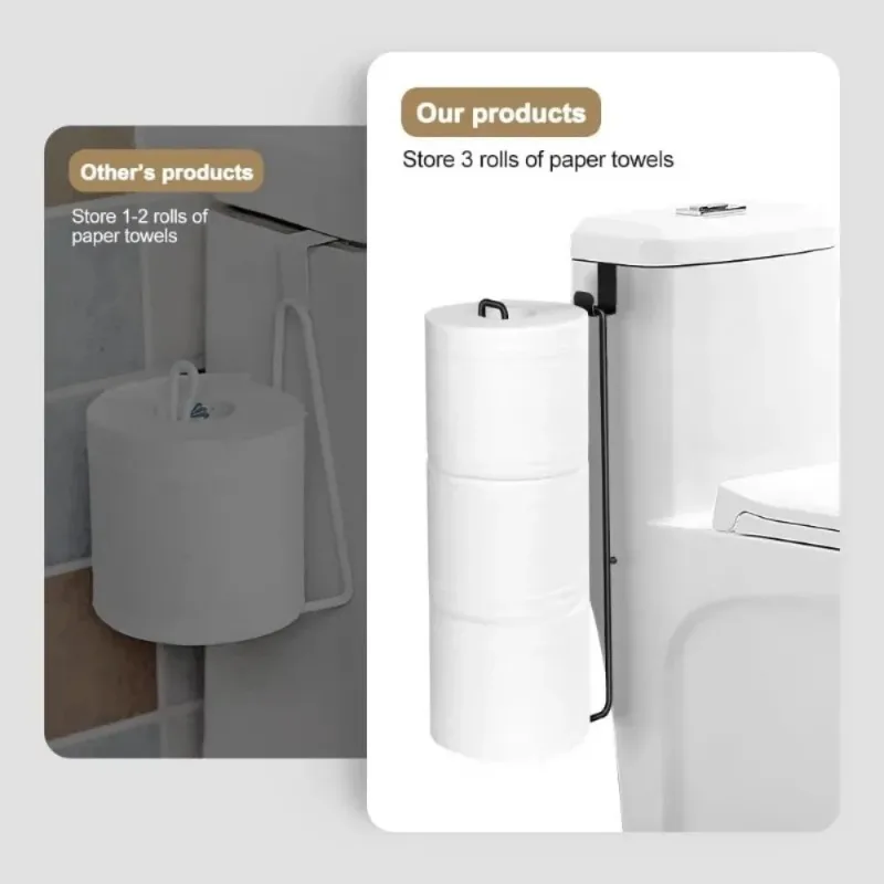 Black Iron Toilet Paper Holder With Towel Bar No Drill Wall Mount Image 9