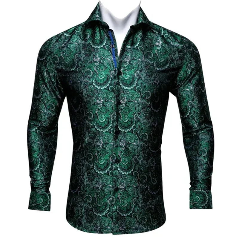 thumbnail image 1 of Barry.Wang Camisas de lujo con estampado 3D de cachemira color vino tinto para hombre, camisas casuales de manga larga con flores para hombre, camisas de vestir ajustadas, 1 of 4