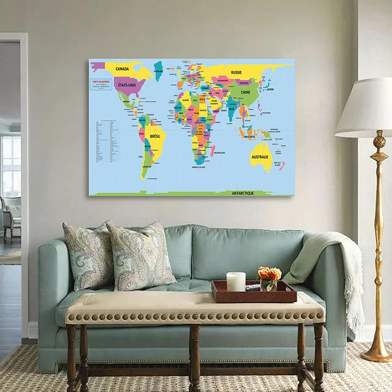 

150*100 cm Political Map Of The World In Portuguese Non-woven Canvas Painting Wall Poster Living Room Home Decor School Supplies