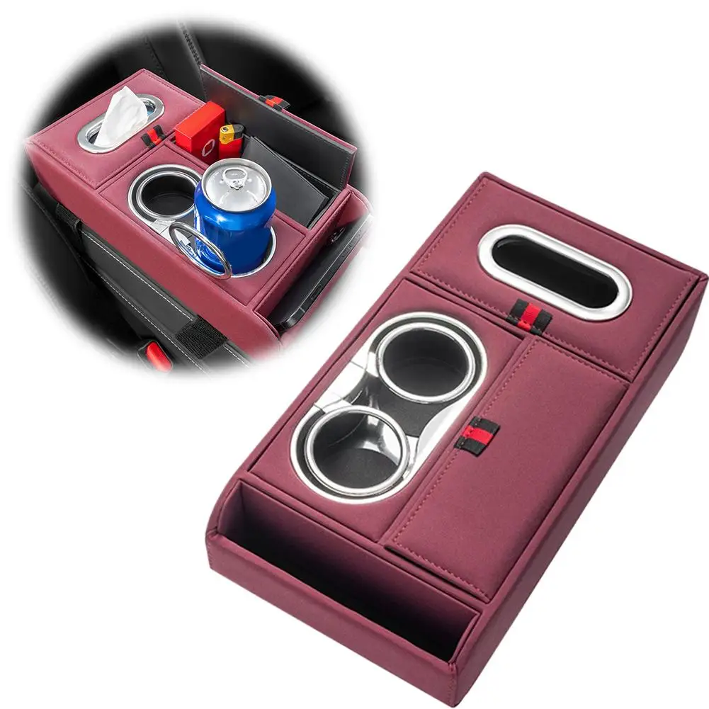 Premium-Aufbewahrungsbox für die Armlehne im Auto, multifunktional, mit Getränkehalter, Telefonsteckplatz, Taschentuchbox, Mittelkonsole, höhenverstellbares Pad – Detail 1
