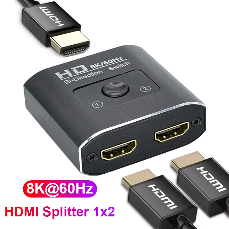 Interruttore Bidirezionale 8K 60Hz Splitter Hdmi 1X2 Interruttore Hdmi 1 In 2 Out Distributore Video Splitter Hd 1080P Doppio Display Per Laptop
