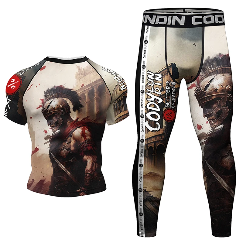Sports Apparel Mens T Shirt Mma Clothing Man Rashguard T-shirt+Pants Sets Rash Guard Jiu jitsu MMA Compression Shirt+Shorts Bjj Boxing Jerseys Sport Suits