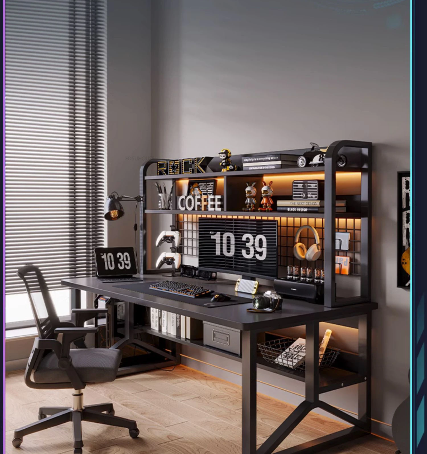 Description Picture 4 of itemEuropean Wooden Computer Desks Storage Desktop Gaming Table Home Office Furniture Student Writing Desk Integrated Desk Bookshelf