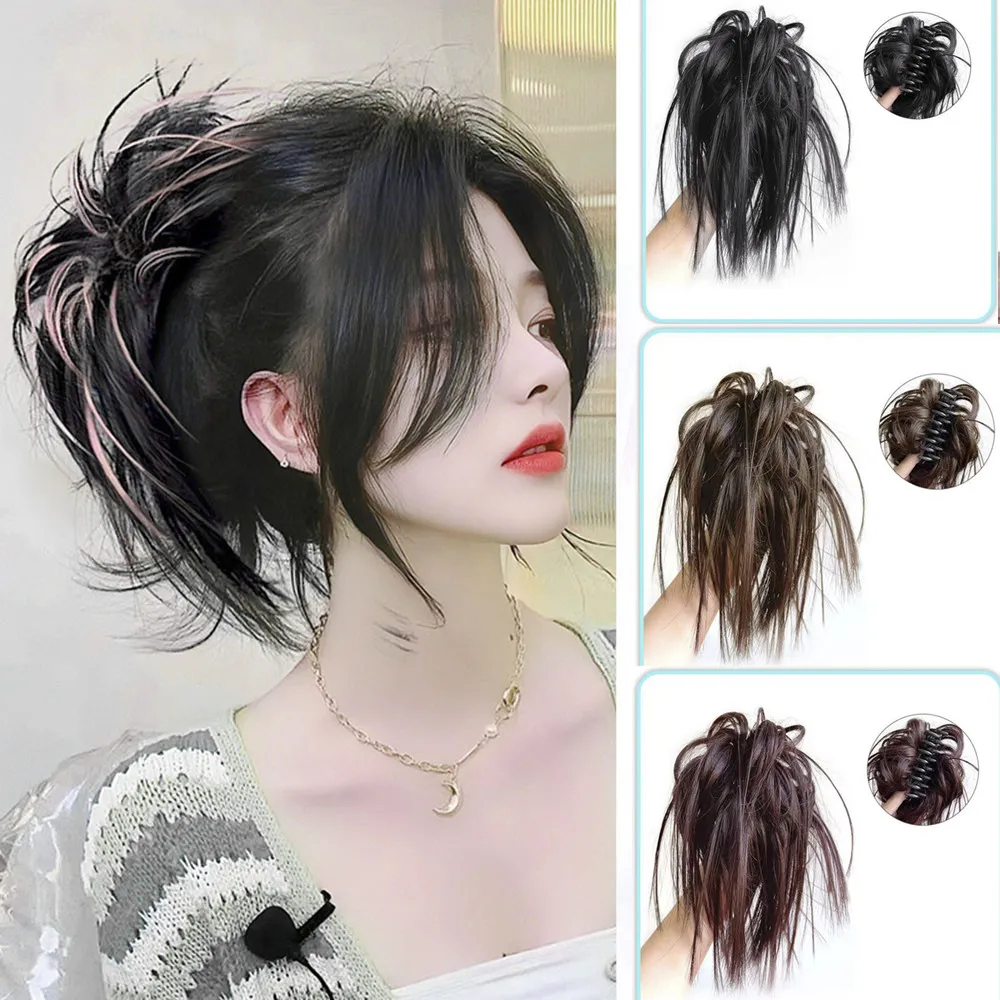 

Y2K Synthetic Messy Hair Bun Fluffy Women Highlight Hair Accessories Hair Extensions Wig Claw Clip Rope in Hairpiece