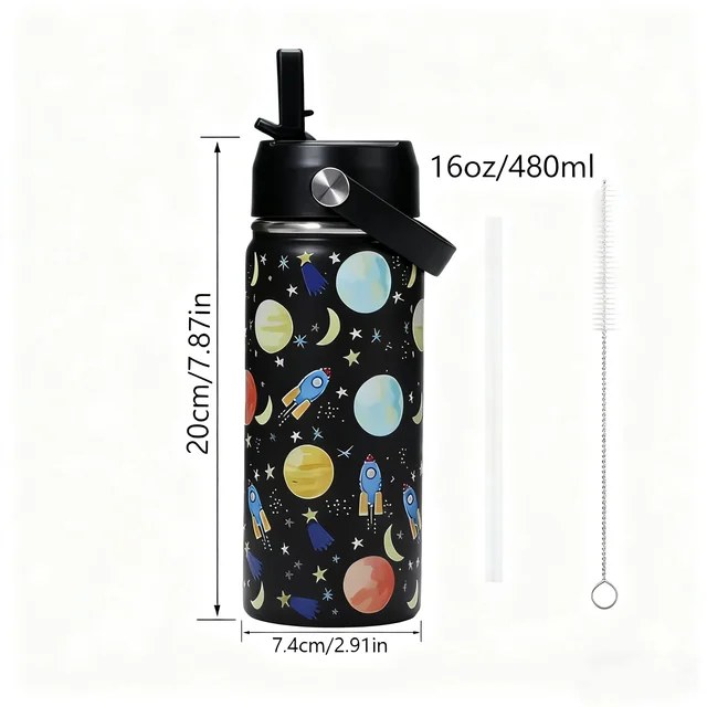 16oz Kids Water Bottle Cartoon Animal Children's Cup With Straw Stainless Steel Vacuum Flacks Thermos Bottle Thermal Mug Cups 6
