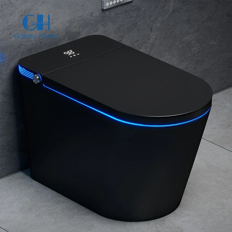 YYHC-Modern Black Smart Toilet with Automatic Open/Close Lid Tankless Toilet with Warm Air Drying Auto Flushing Water Closet