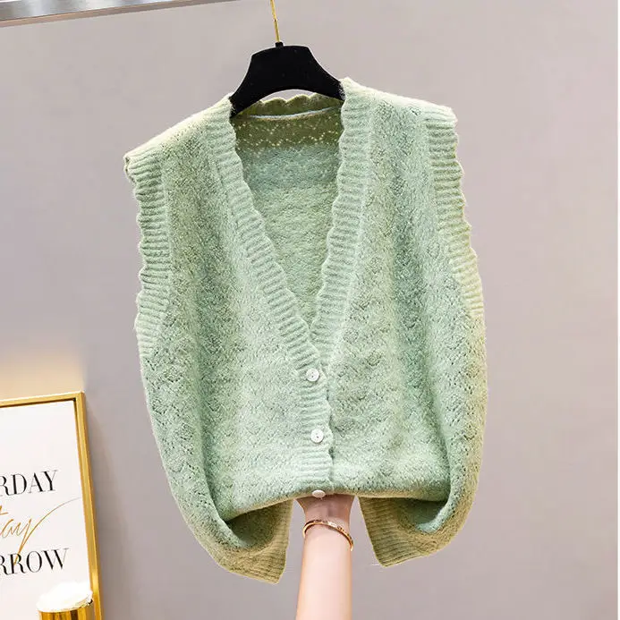 2022 Wave  V-neck Knit Sleeveless Sweater Short Vest Loose Spring Coat Tops Waistcoat Lady Top Cloth for Women girl  Blue red cardigan Sweaters