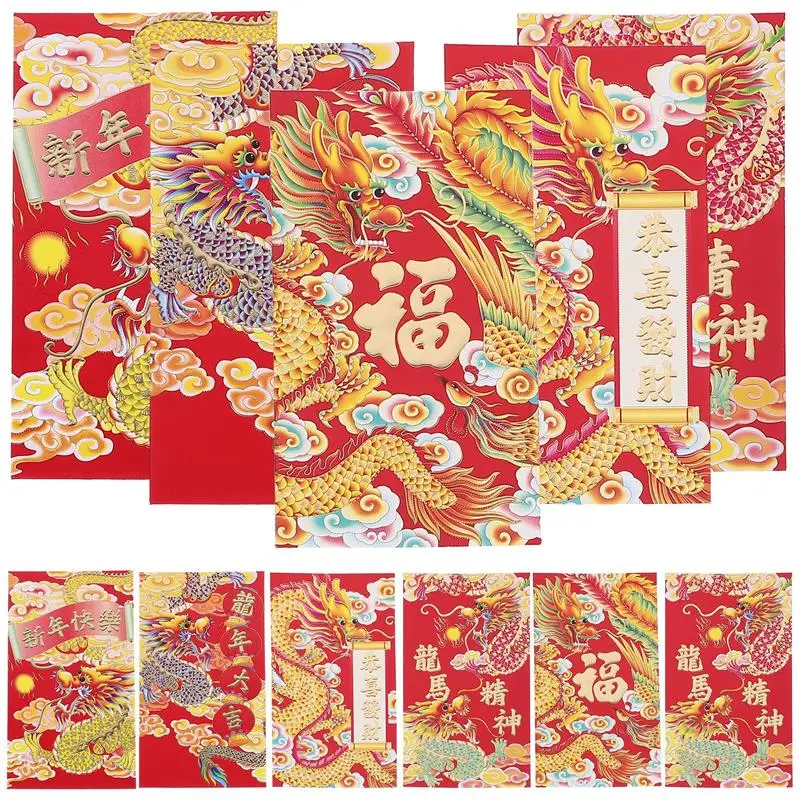 30Pcs Chinese Style Red Envelopes New Year Money Packets Lucky Money Bags 2024 Dragon Pattern Red Envelopes (Mixed Style)