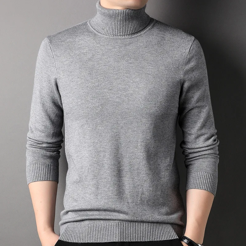 Autumn Winter New Turtleneck Pullover Men Casual Solid Color Men's High Collar Knitted Sweater Top Warm Bottoming Pull Homme_voghion.com