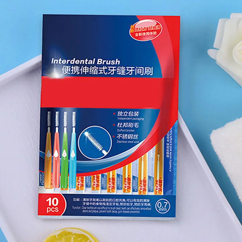 10Pcs/set 0.6/0.7/0.8/1/1.2mm Interdental Brush Telescopic I-shaped Oral Interdental Brushes,Oral Hygiene Cleaning Dental Brush