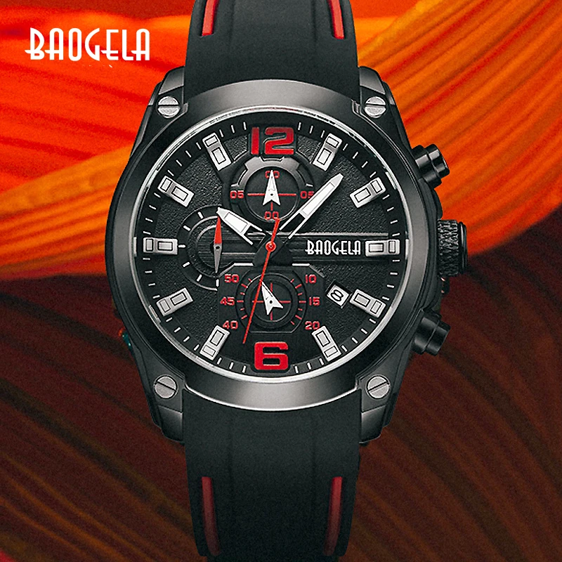 

BAOGELA 2023 Fashion Men's Chronograph Calendar Quartz Watches Multifunctional Waterproof Silicone Sports Watch Luxury Men