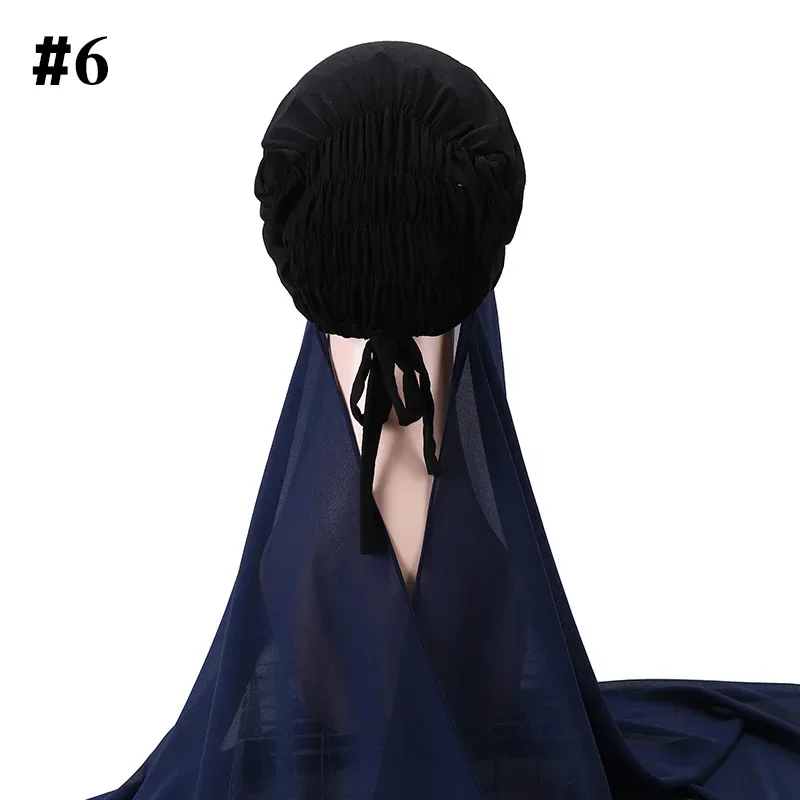 Ramadan Muslim Headband Women Chiffon Hijab Scarf With Cap Ladies Instant Hijabs Bonnet Ready To Wear Headscarf Turban Hat