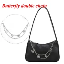 

Fashion Women Street Bag Chain Small Shoulder Underarm Bag Chain Ladies Double Butterfly Bag Chain Pure Color Ladies Handbag