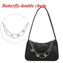 Fashion Women Street Bag Chain Small Shoulder Underarm Bag Chain Ladies Double Butterfly Bag Chain Pure Color Ladies Handbag