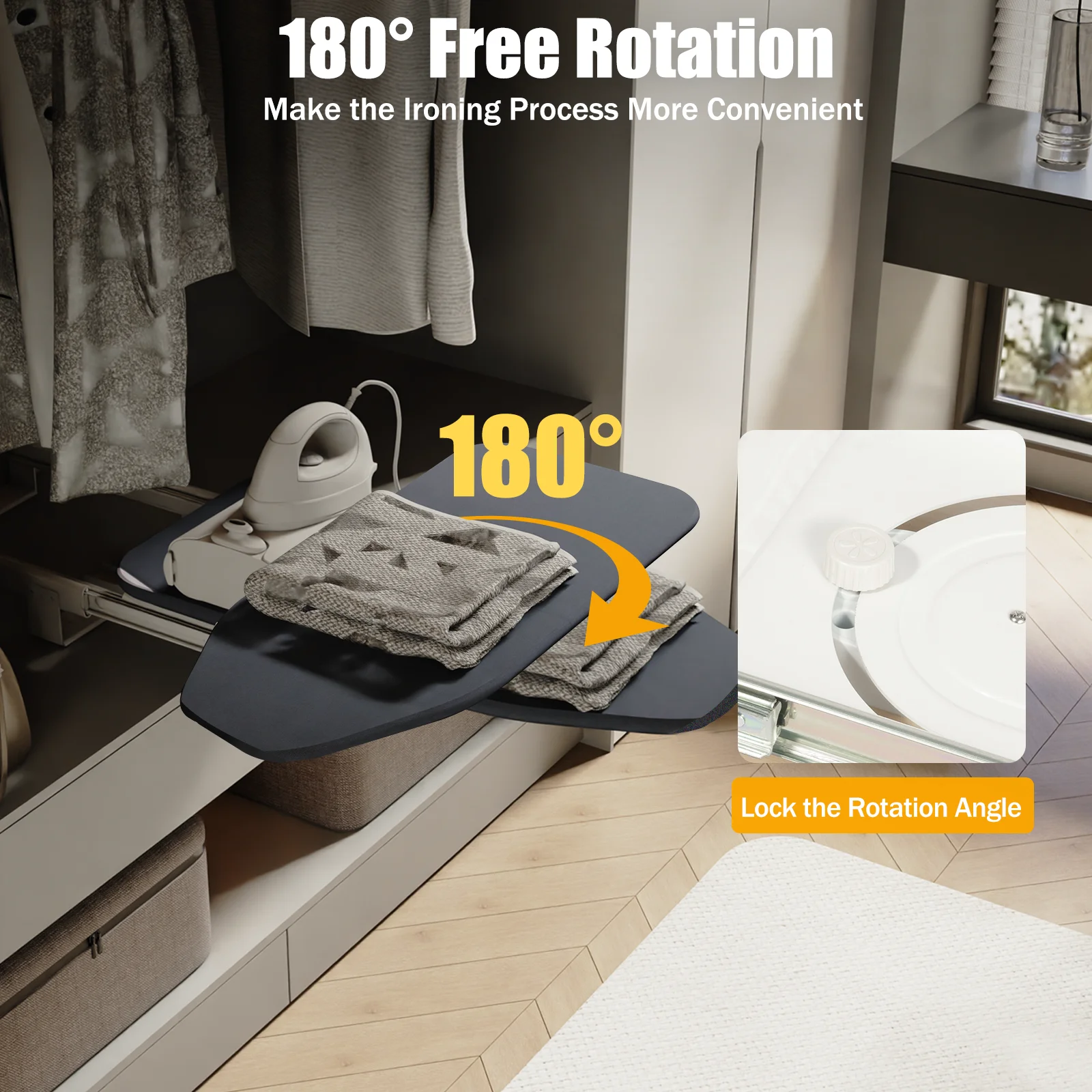 Foldable Ironing Board Cabinet Mount Push-Pull Sturdy Metal Frame ironing board