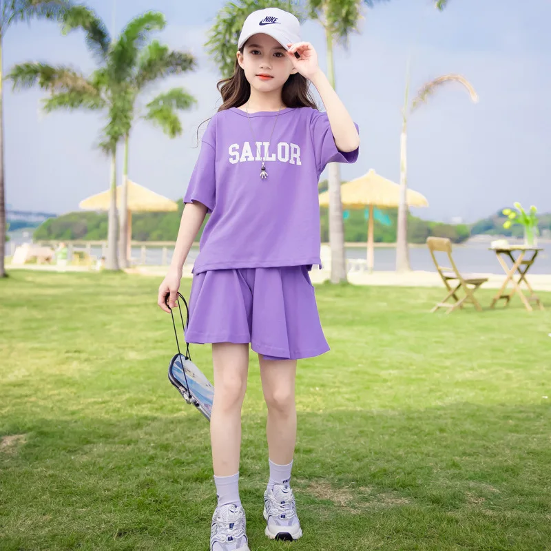 

Kids Summer Clothes Girls Letter Pattern Tshirt + Short Pants Outfits For Girls Tracksuit Children Clothing Suit 6 8 10 12 Years