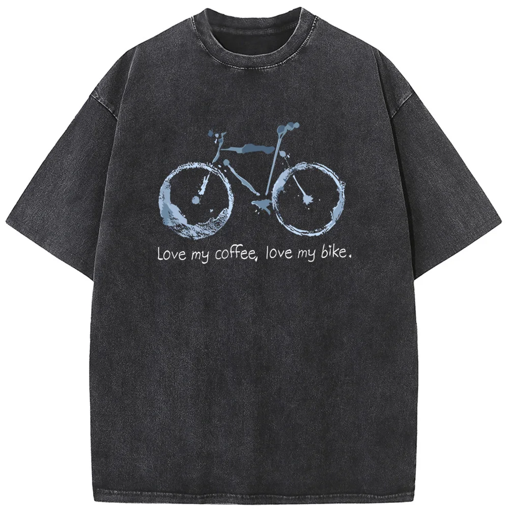 

230 Grams Of High-Quality Washed Old Tshirt Love My Bike Printed Men's T-Shirt Vintage Colored Mens T-shirts