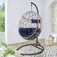 Outdoor Furniture Egg Chair Swing with Stand and Cushion, for Garden Patio Backyard Lawn, Wicker Tear Drop Hammock Chair 2