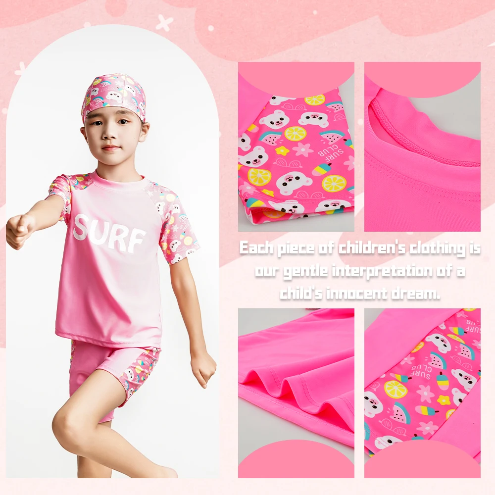 1pc Childrens Swimsuit Girls Split Short Sleeve Medium Children Cartoon Cute Quick Drying Swimsuit Set Child Two-Piece Suits
