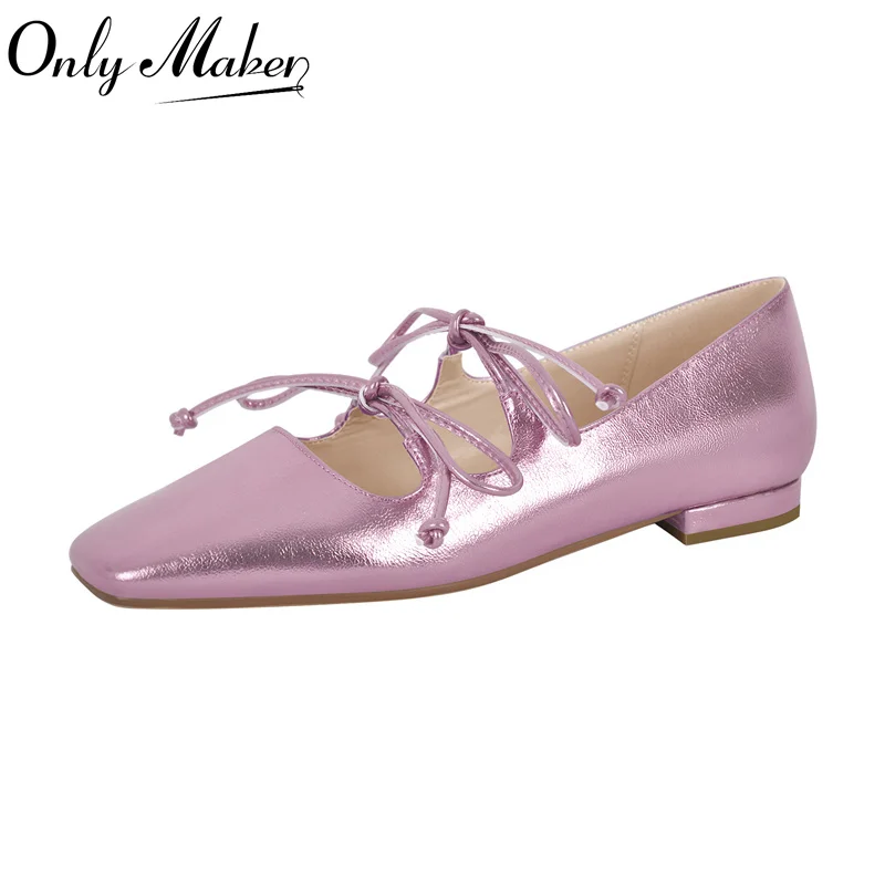 Onlymake-Women-Square-Toe-Flats-PInk-Mary-Jane-Shoes-Low-Block-Heel