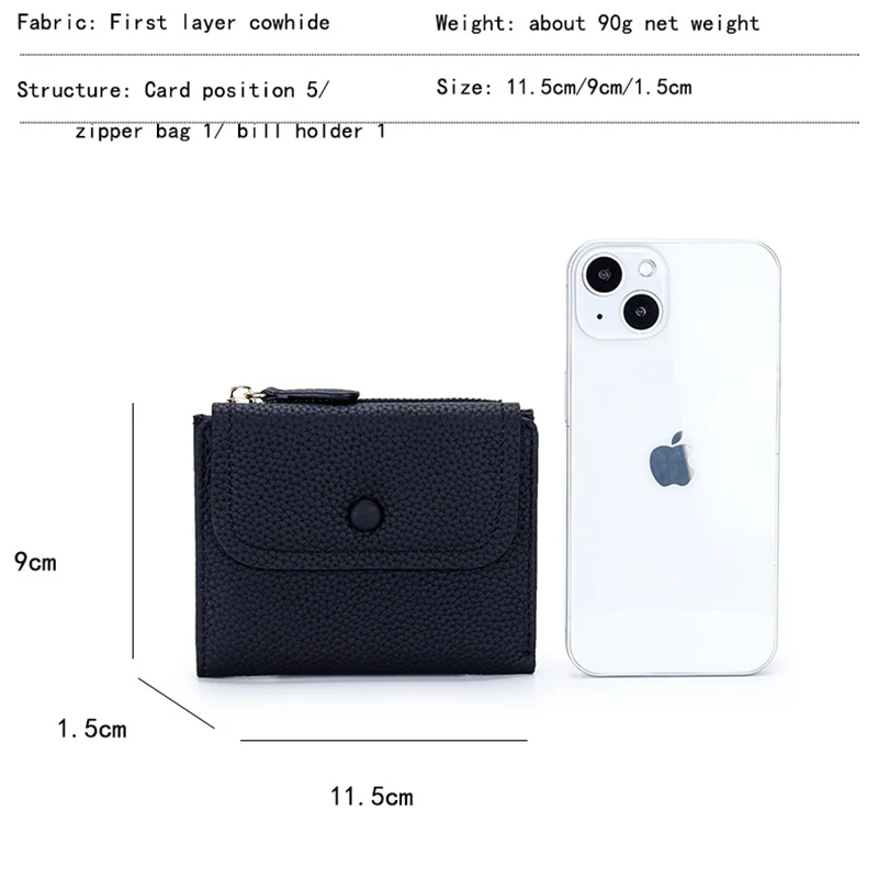 Brand Women Wallets Flip Trifold Coin Purse Genuine Leather Natural Textured Leather Card Holder Zipper Soft Cowhide Card Wallet