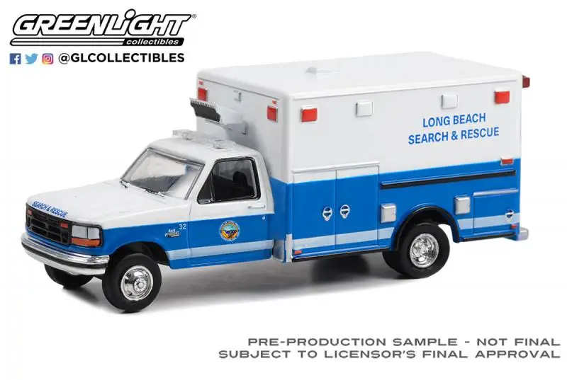 

GreenLight 1/64 1993 Ford F-350 rescue ambulance Collector Edition Metal Diecast Model Race Car Kids Toys Gift