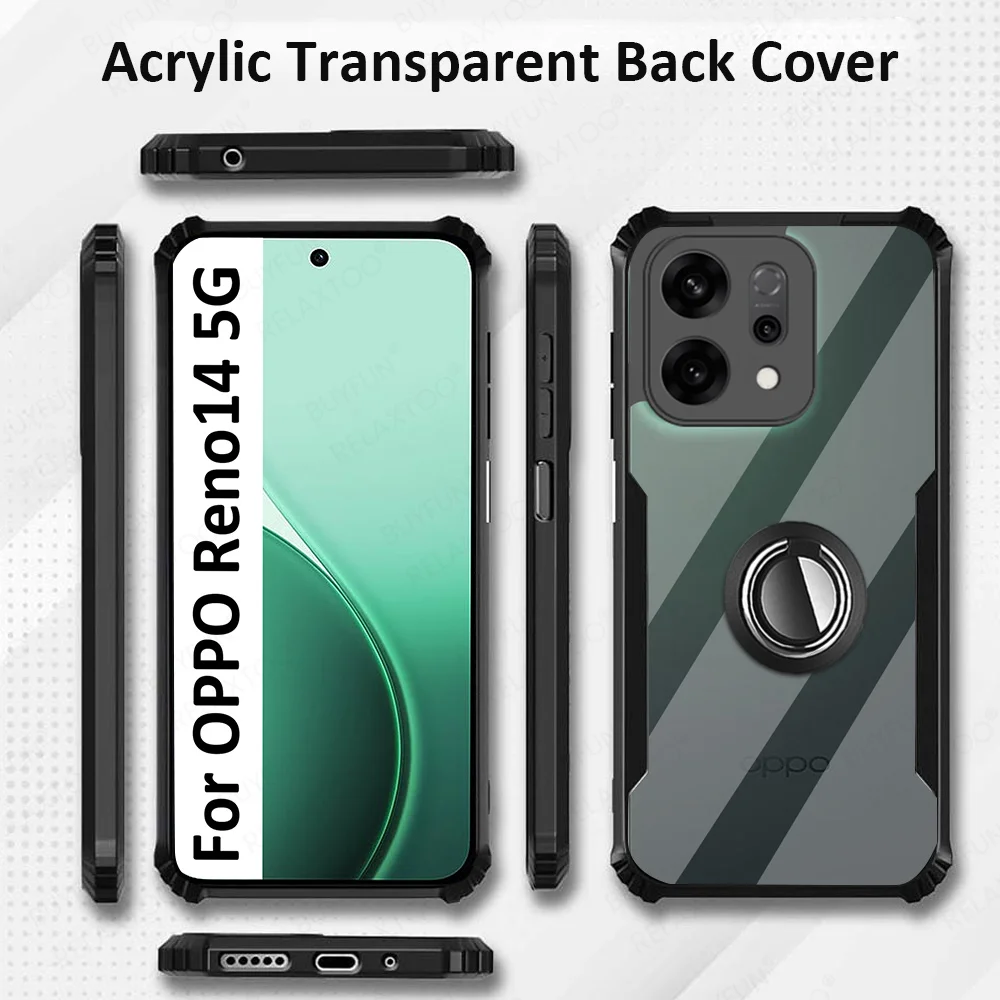 Transparent Shockproof Acrylic Ring Stand Phone Case - Hard Back Cover