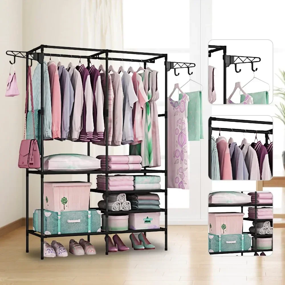 Multi Story Clothing Racks Freestanding Closet Wardrobe For Hanging Clothes Floor To Ceiling Portable Wardrobe Closet Shelves