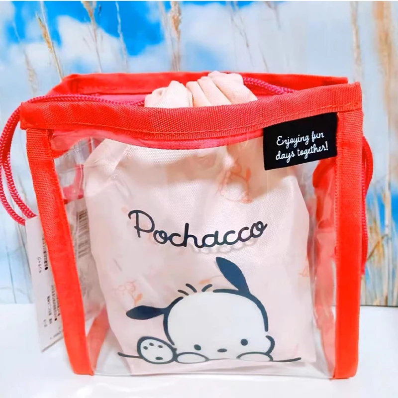 

Kawaii Sanrio My Melody Transparent Zipper Cartoon Cinnamoroll Pochacco Anime Pattern Stitch Storage Bag with Zip Pockets