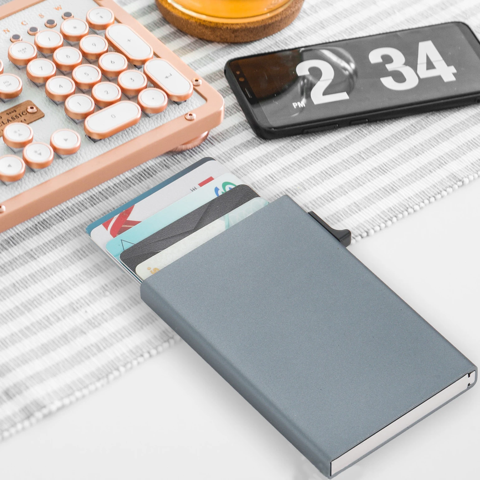 Mini RFID Blocking ID Kreditkartenetui Business Dünn Schlank Aluminium Herren Damen Geldbörse Automatische Pop Up Bankkartenetui Geldbörse – Detail 3