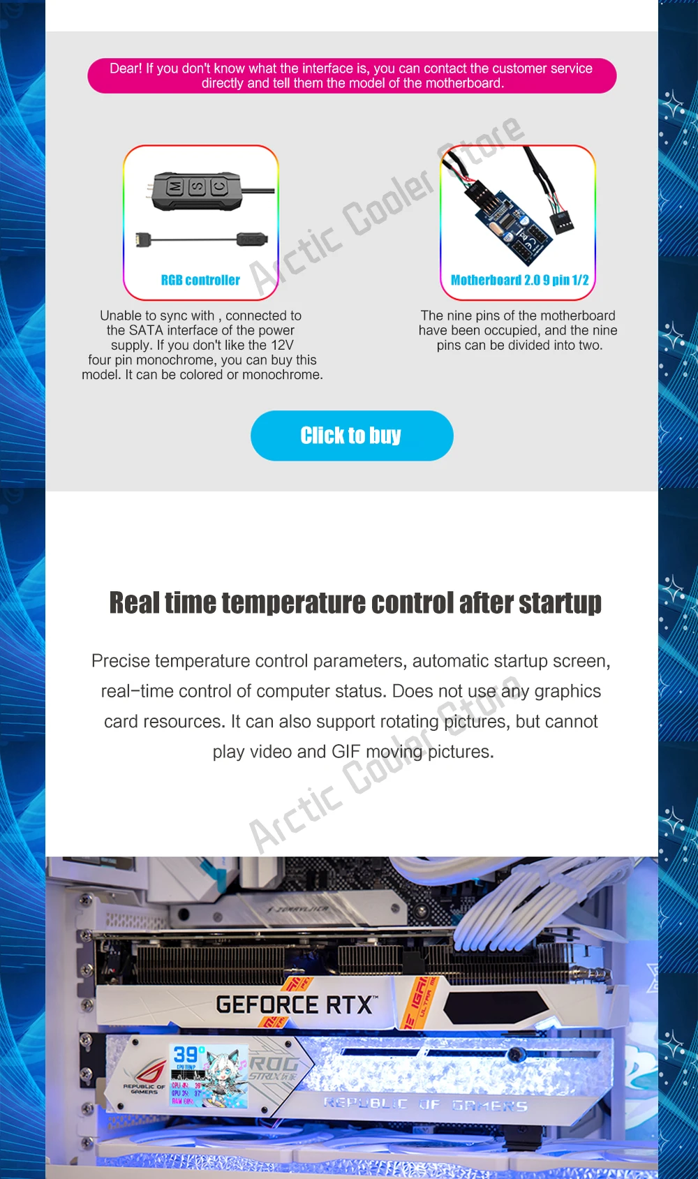 GPU Holder LCD ARGB 30/40 Graphics Card Support MSI/AORUS/ROG