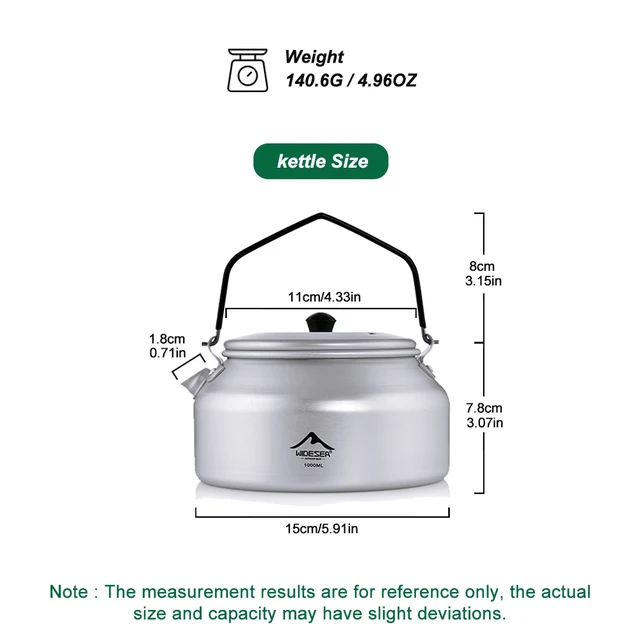 Widesea Camping Outdoor 1L kettle Pure Aluminum Short-hole Removal Handle Design Portable Cookware Travel Essential Appliance 2