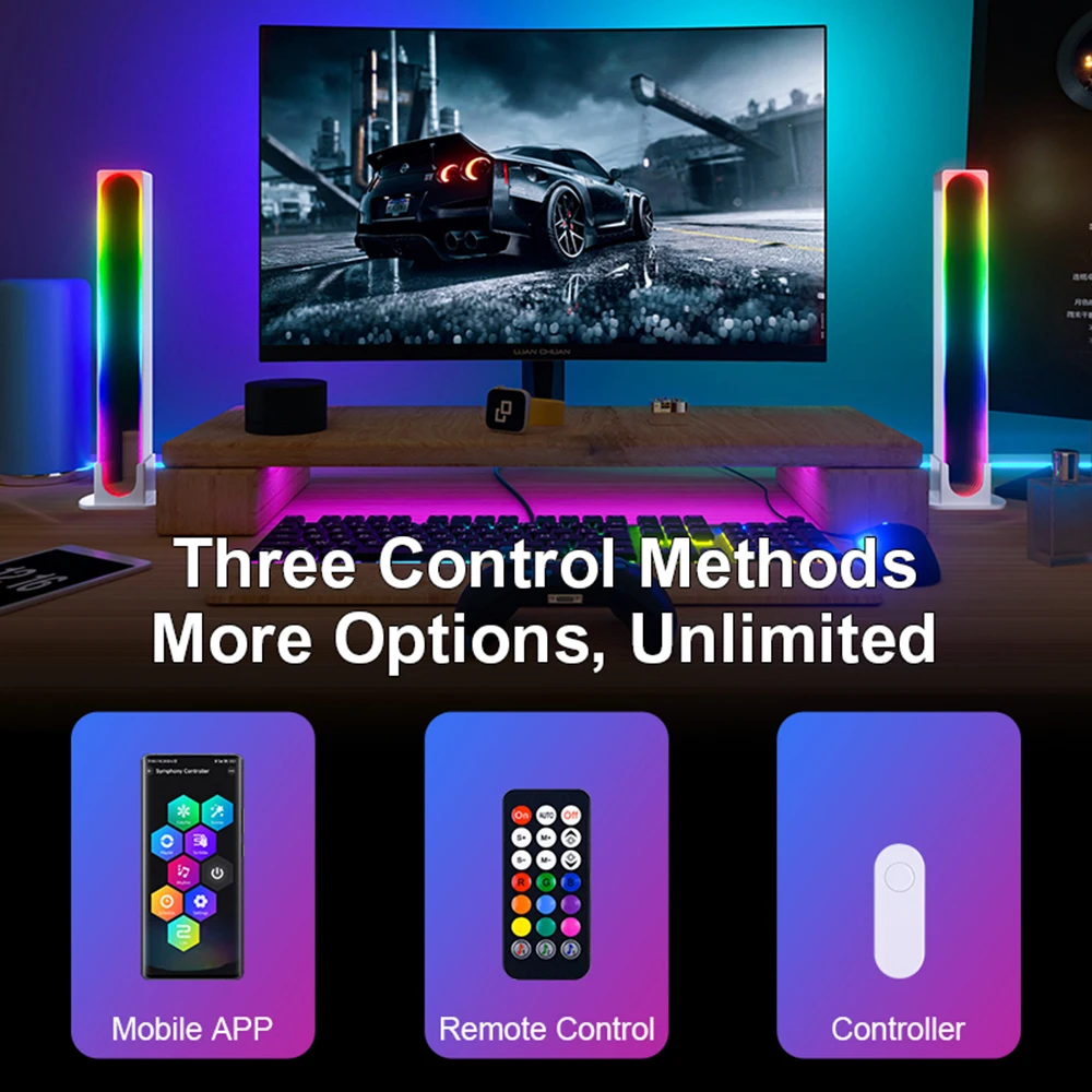 RGB LED 데스크탑 플로어 램프 라이트 바 블루투스 음악 야간 조명 리듬 분위기 조명 게임 TV 룸 장식 램프