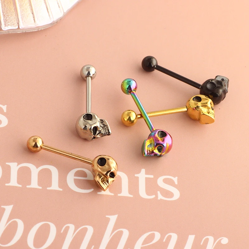 Barbell Tongue Skulls Tongue Piercings Stainless Steel Tongue Rings