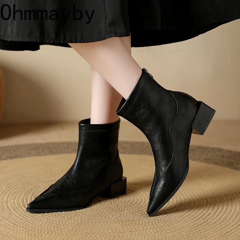Women Thick Heel Ankle Boots Winter Fashion Short Plush Shoes